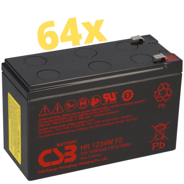 Akkusatz hochstrom passend zu APC Silcon DP310E, bestehend aus 64 Akkus CSB HR 1234W F2.